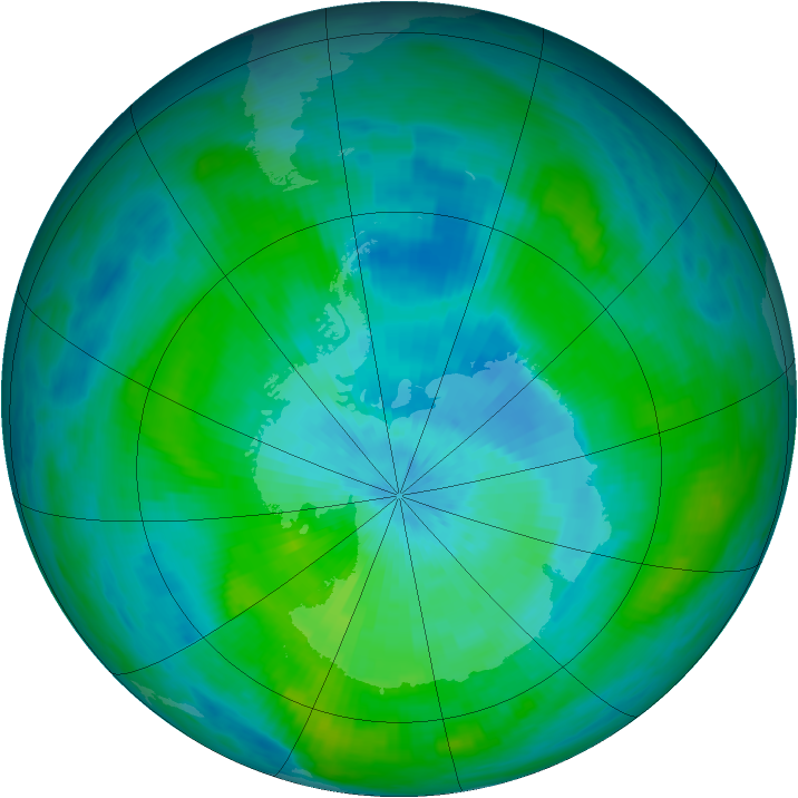 Antarctic ozone map for 08 March 1982